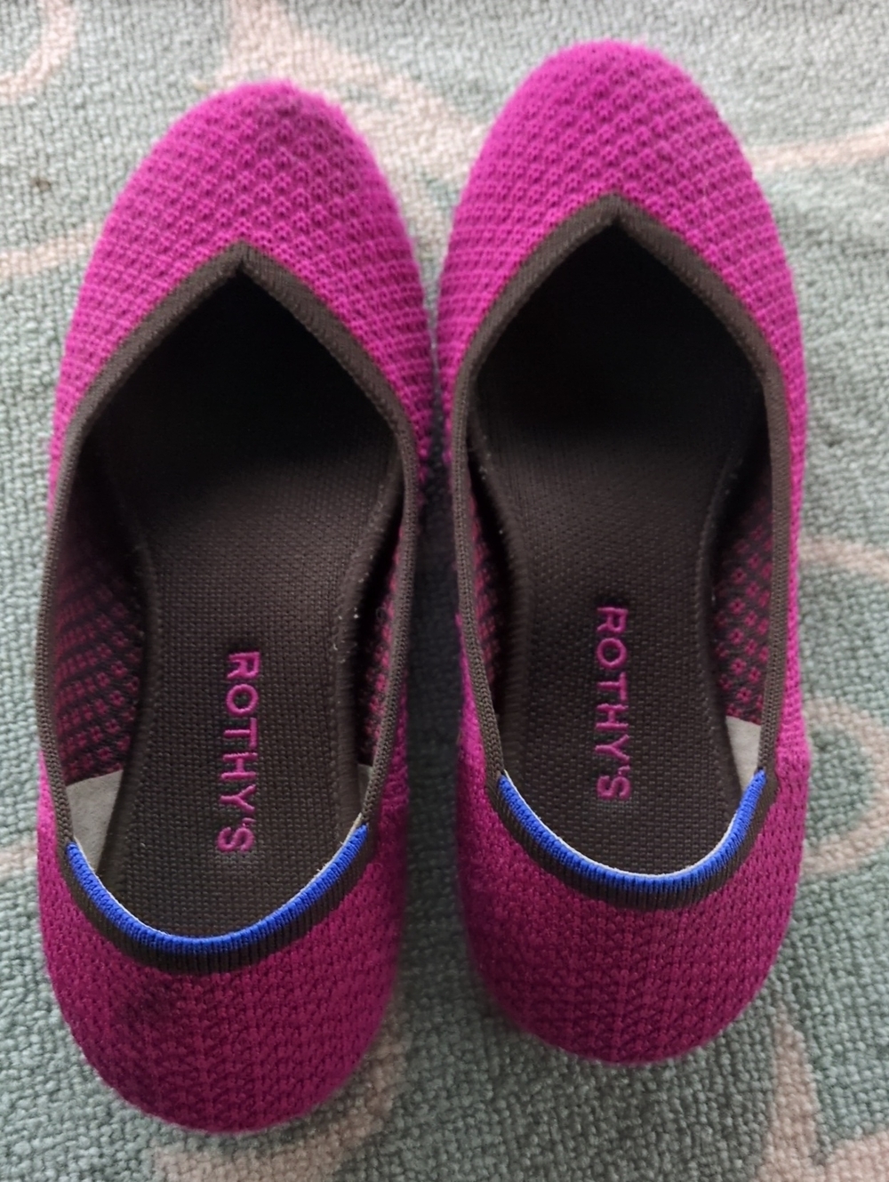 Rothy's Women's Fuchsia Knit Ballet Flats with Blue Trim